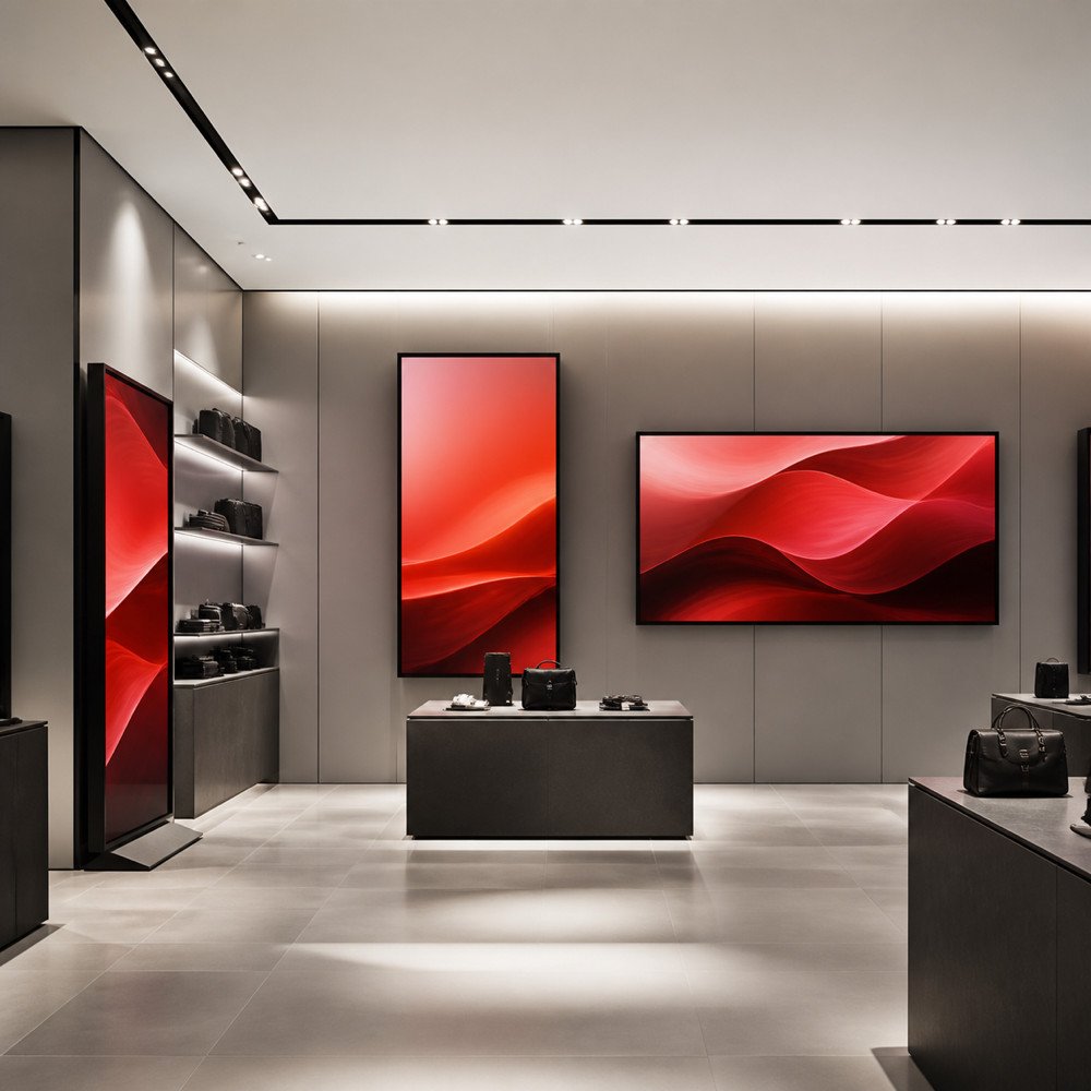 Professional digital displays installed in a modern retail space