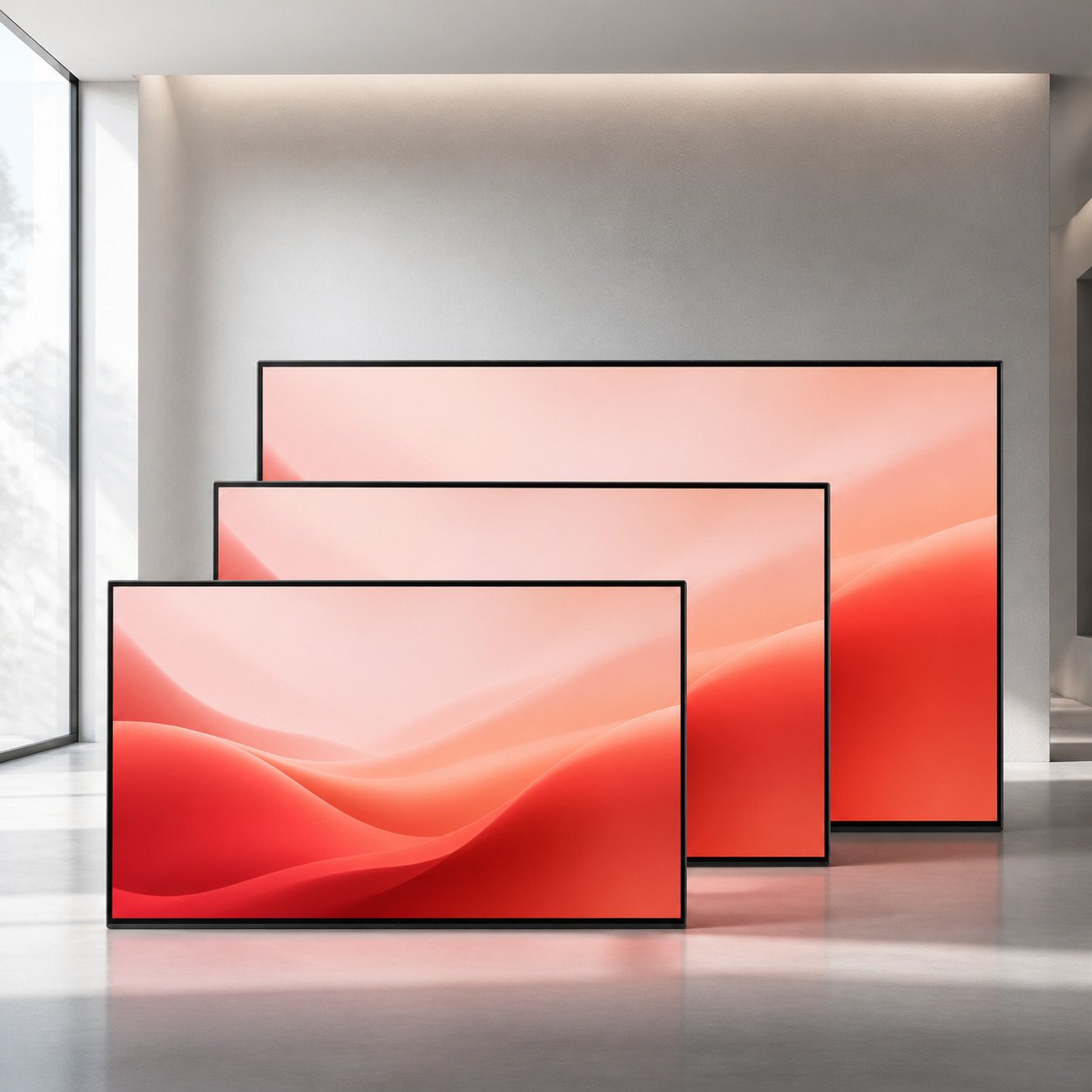 Three professional display sizes in a premium showroom