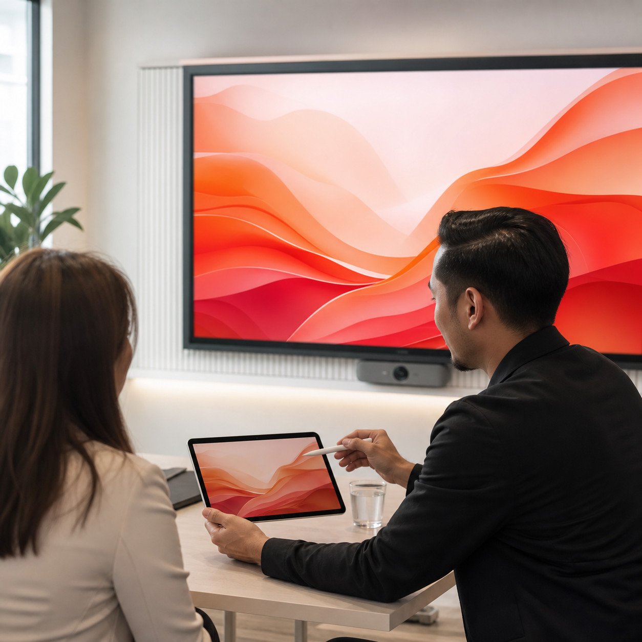 Professional AV specialist guiding a customer