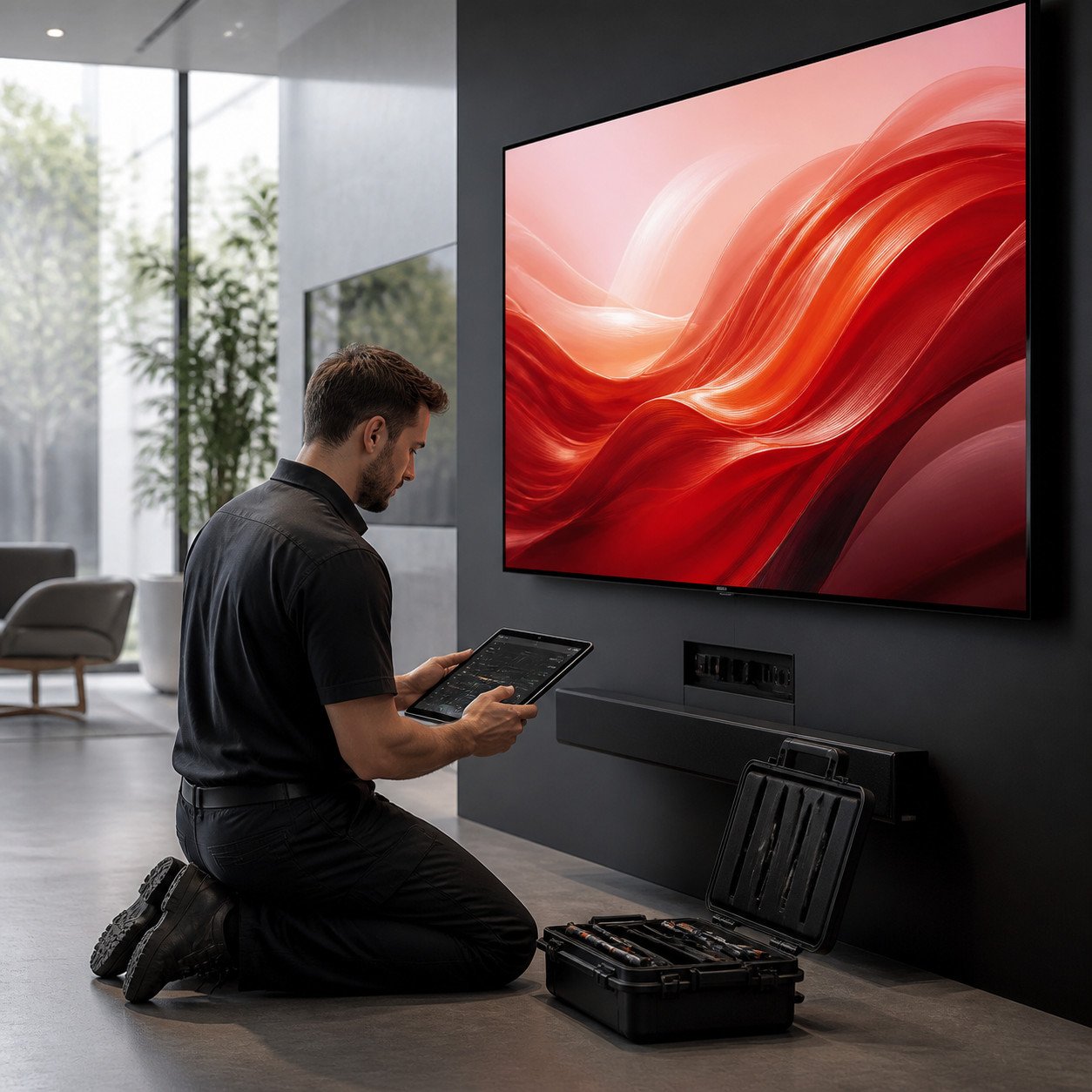 Technician supporting a professional display system